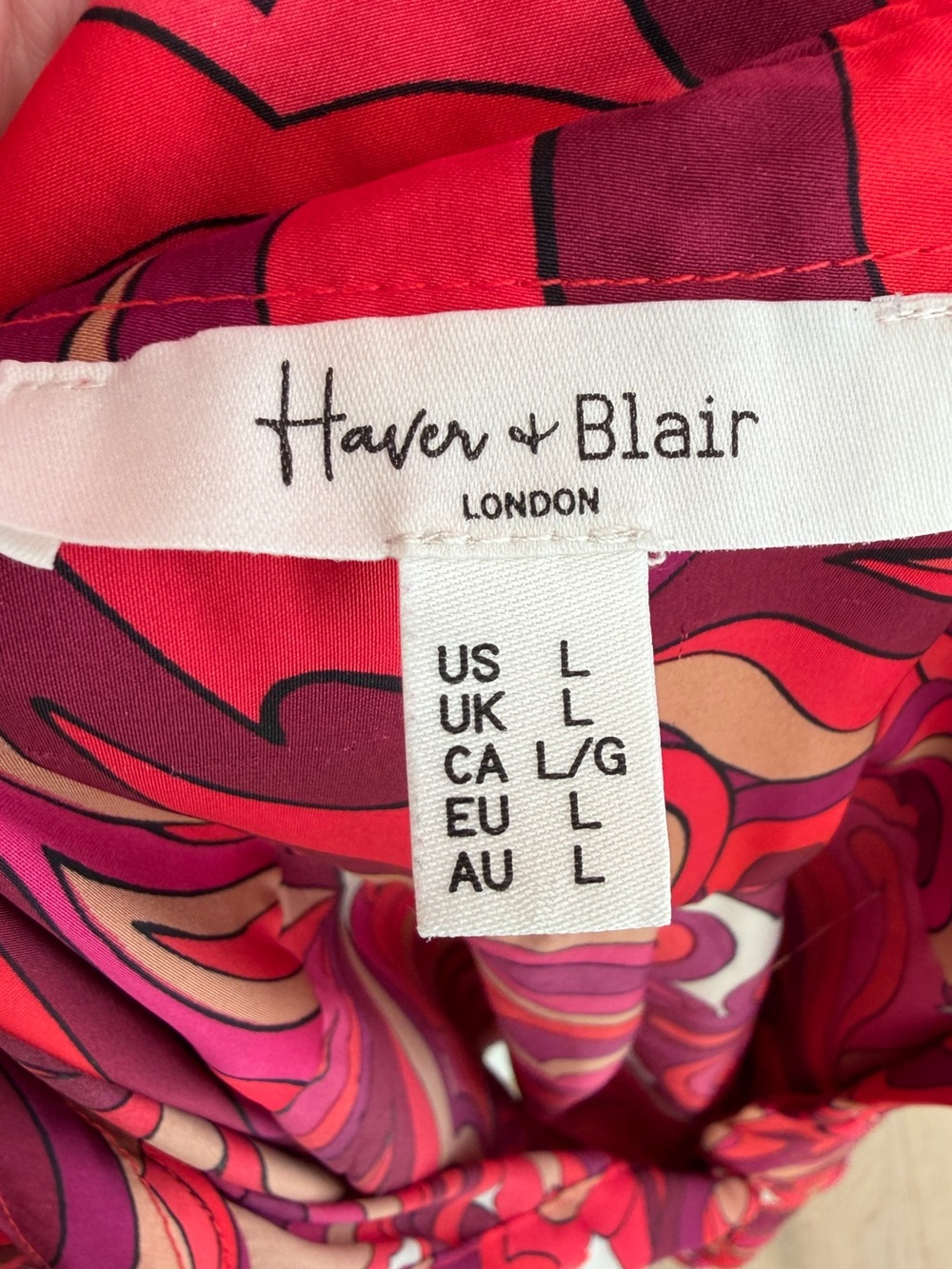 HAVER & BLAIR London Blouse Satin Colourful Swirl Long Sleeve Button Front Chic - Picture 10 of 15